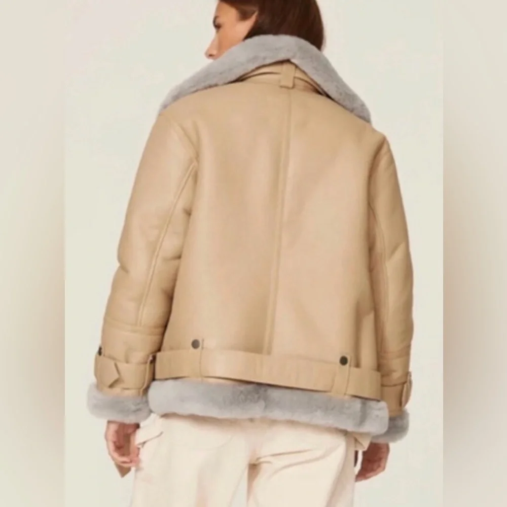 NWT **The Arrivals** Moya Tan Shearling/Leather Jacket - Picture 2 of 16